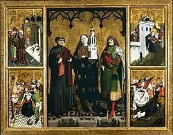 Retablo o "altar de Santa Bárbara"[16]​ (1447), que da nombre al Maestro del retablo de Santa Bárbara,[17]​ identificado probablemente con Wilhelm Kalteysen,[18]​ pintor de Aquisgrán, activo en Colonia, Países Bajos y Wroklaw entre 1420 y 1496.