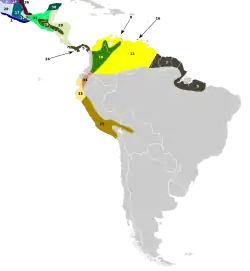 En color pardo y con el número 25 se representa la distribución de este taxón.