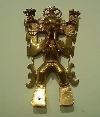 Pendiente de oro en forma de chamán enmascarado. Pacífico Sur de Costa Rica. 700-1550 d.C.