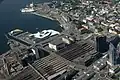 Foto aérea que muestra la Estación Central de Oslo 2010, con la Ópera de Bjørvika al sur