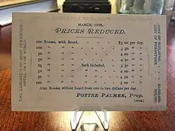 1875 Reverso de tarjeta de visita Palmer House