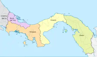 Provincias y territorios Nacionales existentes en el istmo de Panamá entre 1841-1850.