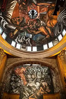 Murales El hombre creador y rebelde y El pueblo y sus falsos líderes del Paraninfo Enrique Díaz de León en el Museo de las Artes de la Universidad de Guadalajara en Guadalajara, Jalisco