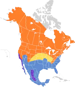 Área de nidificación En vuelo migratorio Presente todo el año Área de invernada