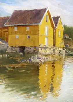 Casas amarillas de madera (Noruega), 1878-1934. Óleo sobre lienzo, 30 x 23&nbsp;cm.