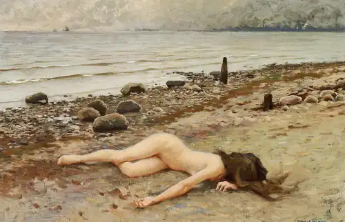 Joven tumbada desnuda en la playa, 1906. Óleo sobre lienzo, 43 x 63&nbsp;cm.