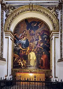 Pintura barroca Lactación de san Bernardo de Pedro Atanasio Bocanegra, ubicada en el altar de San Bernardo, lado de la Epístola del crucero principal de la Catedral de Granada.