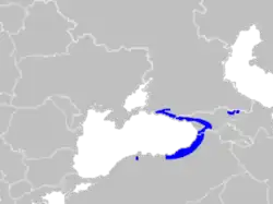 Mapa de distribución de Pelodytes caucasicus
