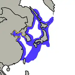 alt=Azul: Existente (no reproductivo) Amarillo: Existente (reproducción)