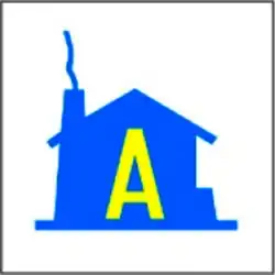 Muestra de un pictograma ordinario con forma de casa en color azul.