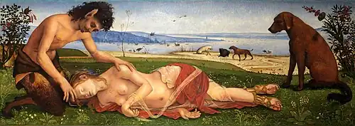 Piero di Cosimo, Simonetta Vespucci como Procris, la hija de Erecteo, rey de Atenas y su esposa, Praxitea, en Morte di Procri