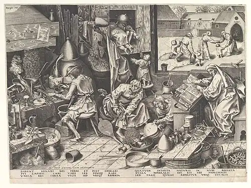 El alquimista de Pieter Bruegel el Viejo, Museo Metropolitano de Arte, grabado original