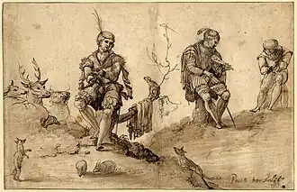 Tres estudios para Orfeo, de Pieter Coecke van Aelst, ca. 1527–1550.