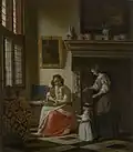 Enseñando a un niño a andar, de Pieter de Hooch; 1668-1672.