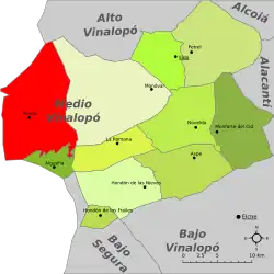 Localización de Pinoso respecto a la comarca del Vinalopó Medio