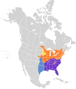      Área de nidificación     En vuelo migratorio     Presente todo el año     Área de invernada