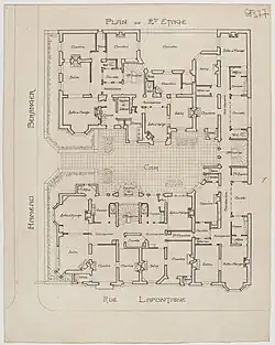 Dessin d'architecte assez simple au tracé et caractères noirs sur fond clair