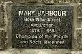 Placa en Mary Barbour Cairn - Campeona del Pueblo y Reformador Social