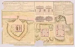 Plano de las Reales Obras que se han executado en... Batería ó Fuerte San Fernando de la Ría de Marin y en su Almagazen de la Polvora en el Año de 1759