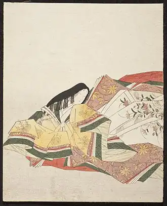 Una poetisa, de la serie 36 poetas inmortales, xilografía de madera a color, c.&nbsp;1800