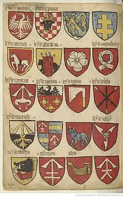 Exemple de page contenant des écus (f.149v).