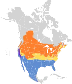 Área de nidificación En vuelo migratorio Presente todo el año Área de invernada