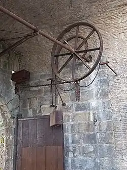 Rueda, guías en espiral y contrapeso