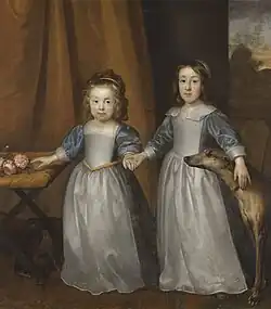 Dos niñas en una terraza con dos sabuesos, 1648
