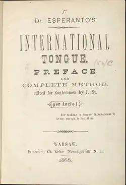 Unua Libro por Angloj (primera edición en inglés, 1888).