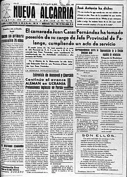 Primera publicación 16-08-1941 Periódico Nueva Alcarria
