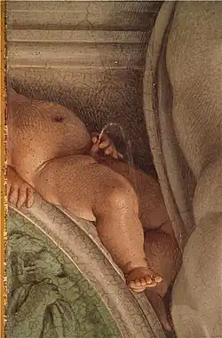 Una vista de cerca de un puer mingens de Annibale Carracci, 1600, Palazzo Farnese, Roma