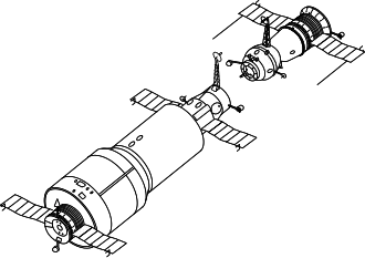 Diagrama de la estación Salyut 1 y una nave Soyuz.