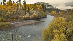 An upwelling of water is shown from where the Rogue River in Oregon re-emerges.