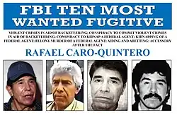 Rafael Caro Quintero- FBI más buscado Póster Cartel de los diez fugitivos más buscados del FBI: Rafael Caro Quintero