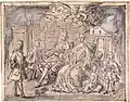 "La familia de Felipe V". Preparado a lápiz; lápiz, albayalde, tinta agrisada y aguada agrisada sobre papel verjurado, 86 × 120 mm, 1719 (c.)