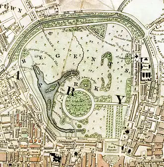 Regent's Park, mapa de Schmollinger, 1833