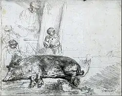 The Hog. Grabado de Rembrandt van Rijn, 1643.