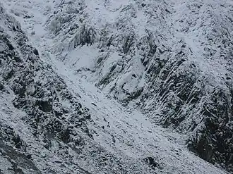 Senderistas subiendo por la cara norte del pico Retezat.