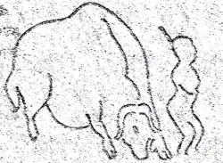 Humano perseguido por un bisonte, Roc-de-Sers (Charente, Francia)