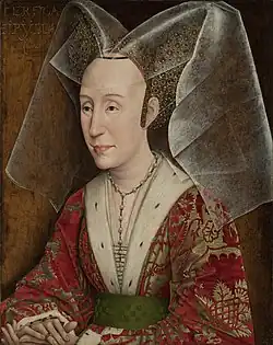 Retrato de Isabel de Portugal cofia de doble hennin, copia de hacia 1500 de un retrato de mediados del siglo XV.
