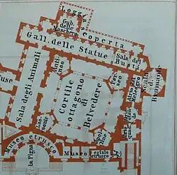 Planta del cortile ottagonale en el mismo palacio.