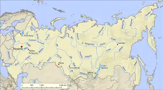 El Volga en un mapa de Rusia