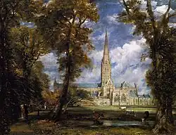 Catedral de Salisbury en una obra de 1825