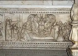 Detalle de la estela de Alfonso Lombardi (1532): visión de Fra' Guala sobre la muerte de Domingo