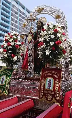 Imagen del Santo Apóstol San Judas Tadeo en sus Sagradas Andas del Distrito de San Miguel Lima Peru.