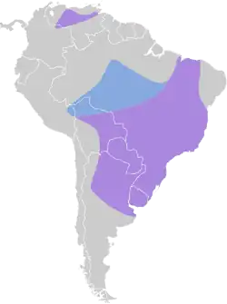 Distribución geográfica del mosquero cejiamarillo.