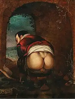Un hombre haciendo sus necesidades (A man relieving himself), óleo sobre cobre, 27 x 21 cm, circa 1600.[10]​