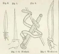 Espadas antiguas, fig. 1-3: xifos, fig. 4: májaira.