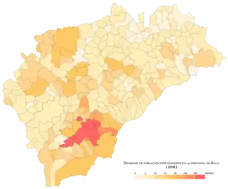 Densidad de población por municipio en 2018