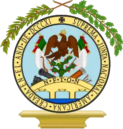 Sello y escudo oficial de la Suprema Junta Nacional Americana en 1811.